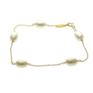 TIFFANY 18k Gold Pearl Charm Bracelet